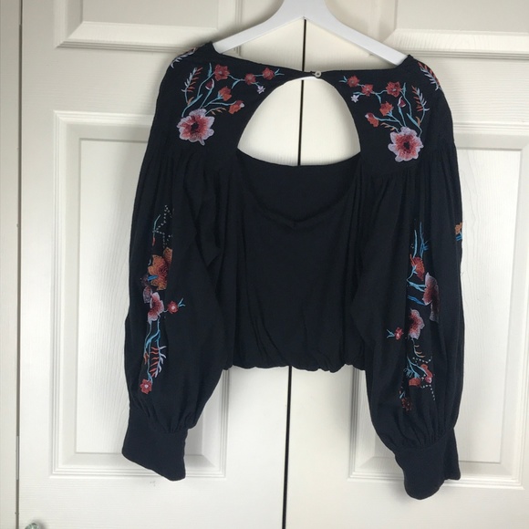 Free People Top Lita Embroidered Bell Sleeve Black - Picture 2 of 8